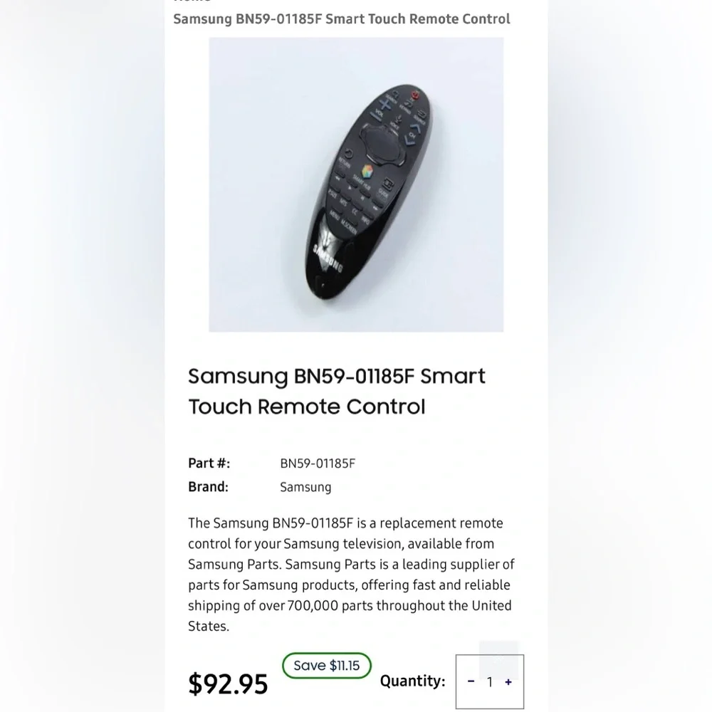 Samsung BN59-01185F Smart Touch TV‎ remote control.